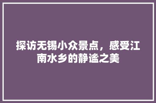 探访无锡小众景点，感受江南水乡的静谧之美