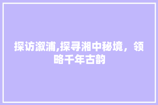 探访溆浦,探寻湘中秘境，领略千年古韵  第1张