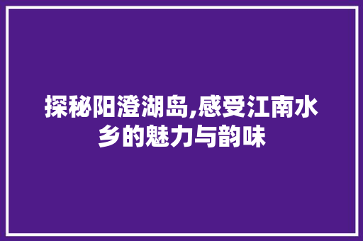 探秘阳澄湖岛,感受江南水乡的魅力与韵味