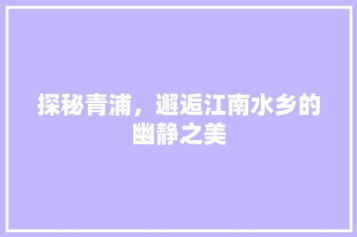 探秘青浦，邂逅江南水乡的幽静之美  第1张