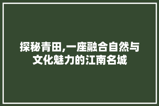 探秘青田,一座融合自然与文化魅力的江南名城