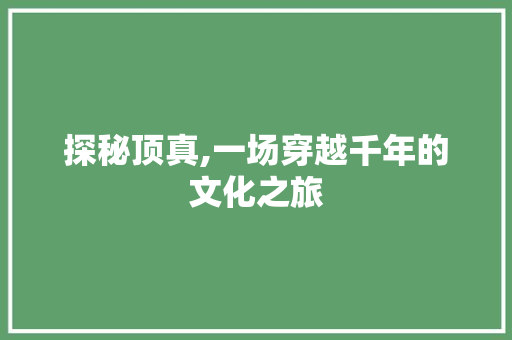 探秘顶真,一场穿越千年的文化之旅