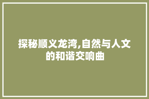 探秘顺义龙湾,自然与人文的和谐交响曲  第1张