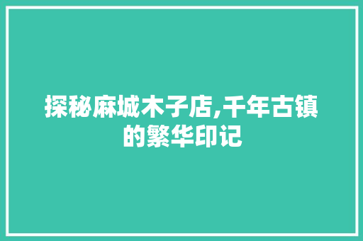 探秘麻城木子店,千年古镇的繁华印记