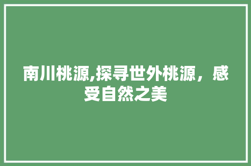 南川桃源,探寻世外桃源，感受自然之美  第1张