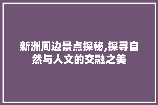 新洲周边景点探秘,探寻自然与人文的交融之美