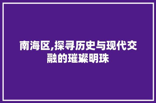 南海区,探寻历史与现代交融的璀璨明珠  第1张