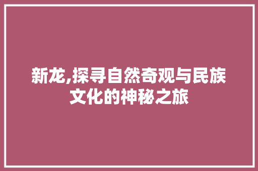 新龙,探寻自然奇观与民族文化的神秘之旅