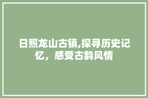 日照龙山古镇,探寻历史记忆，感受古韵风情