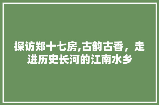 探访郑十七房,古韵古香，走进历史长河的江南水乡  第1张