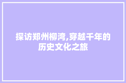 探访郑州柳湾,穿越千年的历史文化之旅  第1张