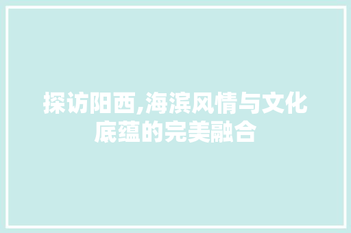 探访阳西,海滨风情与文化底蕴的完美融合