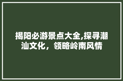 揭阳必游景点大全,探寻潮汕文化，领略岭南风情