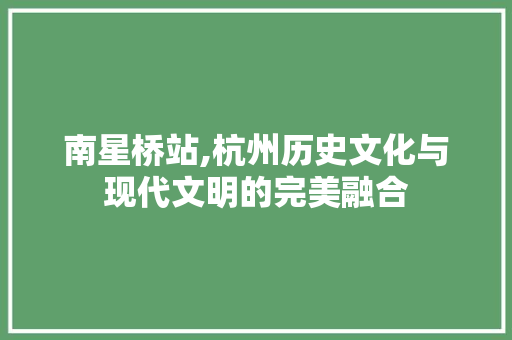 南星桥站,杭州历史文化与现代文明的完美融合