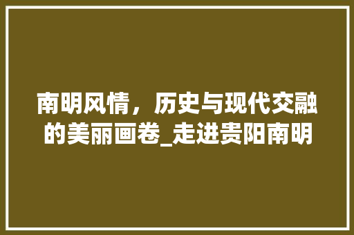 南明风情，历史与现代交融的美丽画卷_走进贵阳南明区