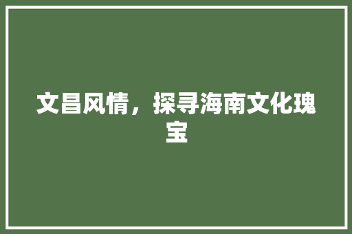 文昌风情，探寻海南文化瑰宝