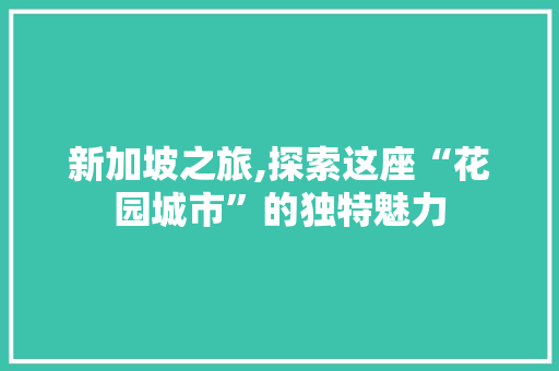 新加坡之旅,探索这座“花园城市”的独特魅力  第1张