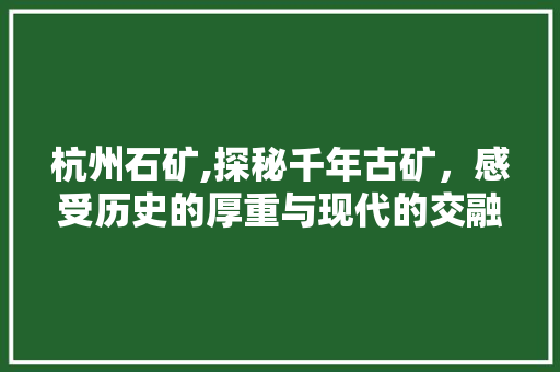 杭州石矿,探秘千年古矿，感受历史的厚重与现代的交融