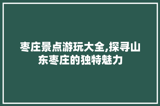 枣庄景点游玩大全,探寻山东枣庄的独特魅力  第1张