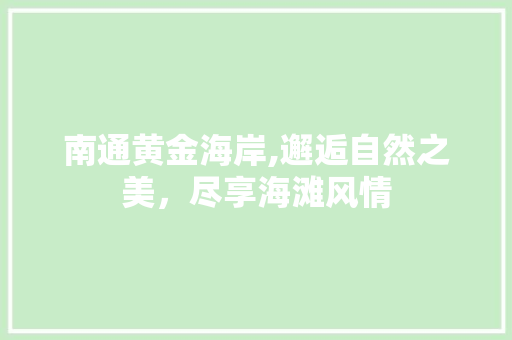 南通黄金海岸,邂逅自然之美，尽享海滩风情