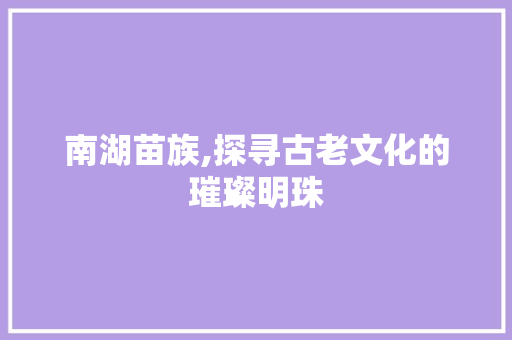 南湖苗族,探寻古老文化的璀璨明珠  第1张