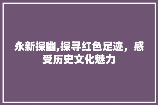 永新探幽,探寻红色足迹，感受历史文化魅力