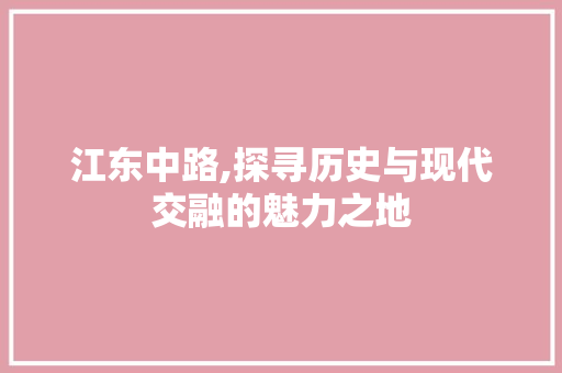 江东中路,探寻历史与现代交融的魅力之地  第1张