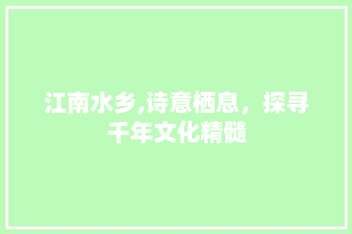 江南水乡,诗意栖息，探寻千年文化精髓