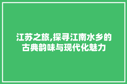 江苏之旅,探寻江南水乡的古典韵味与现代化魅力