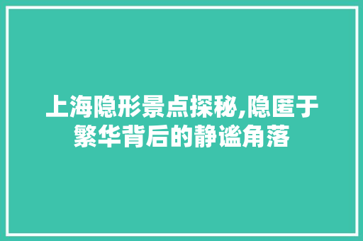 上海隐形景点探秘,隐匿于繁华背后的静谧角落  第1张