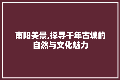 南阳美景,探寻千年古城的自然与文化魅力