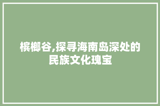 槟榔谷,探寻海南岛深处的民族文化瑰宝