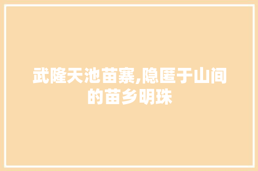 武隆天池苗寨,隐匿于山间的苗乡明珠