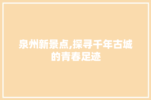 泉州新景点,探寻千年古城的青春足迹