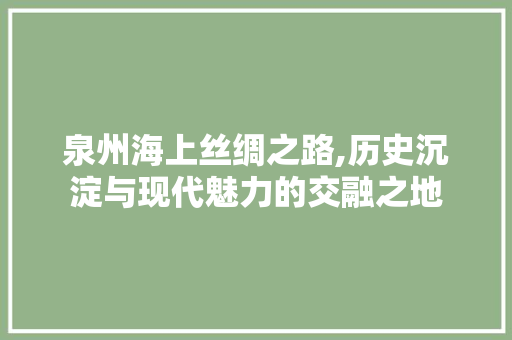 泉州海上丝绸之路,历史沉淀与现代魅力的交融之地