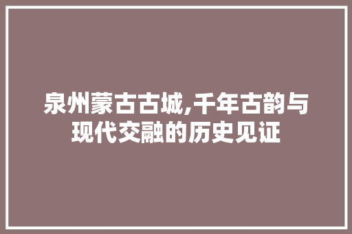 泉州蒙古古城,千年古韵与现代交融的历史见证  第1张