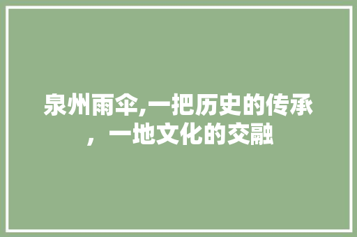 泉州雨伞,一把历史的传承，一地文化的交融