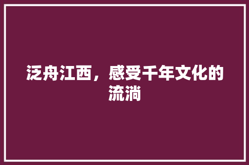 泛舟江西，感受千年文化的流淌