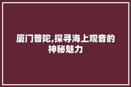 厦门普陀,探寻海上观音的神秘魅力