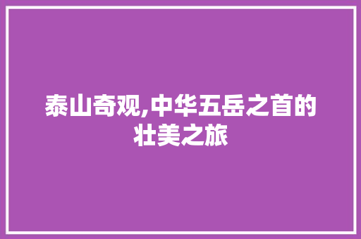 泰山奇观,中华五岳之首的壮美之旅