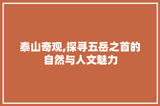 泰山奇观,探寻五岳之首的自然与人文魅力