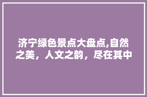 济宁绿色景点大盘点,自然之美，人文之韵，尽在其中