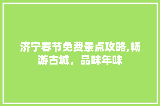 济宁春节免费景点攻略,畅游古城，品味年味  第1张