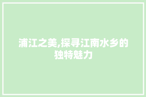 浦江之美,探寻江南水乡的独特魅力