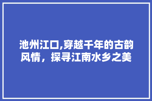 池州江口,穿越千年的古韵风情，探寻江南水乡之美