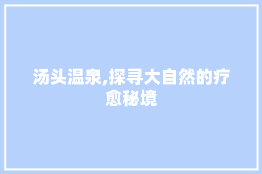 汤头温泉,探寻大自然的疗愈秘境