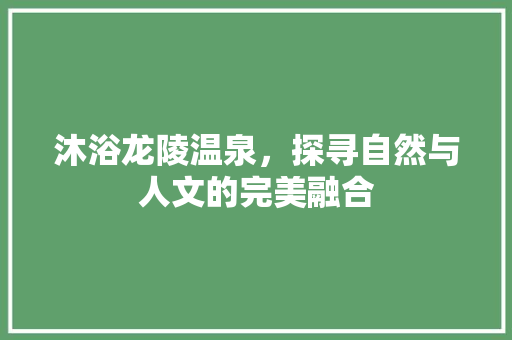 沐浴龙陵温泉，探寻自然与人文的完美融合