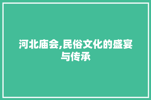 河北庙会,民俗文化的盛宴与传承