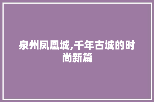 泉州凤凰城,千年古城的时尚新篇  第1张