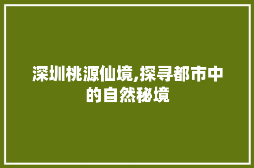 深圳桃源仙境,探寻都市中的自然秘境